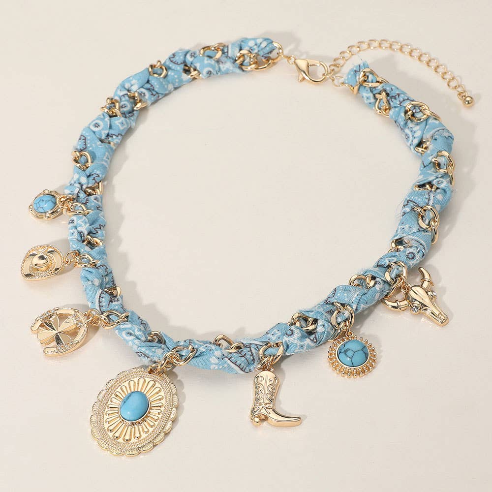 Western Themed Charm Fabric Braided Necklace