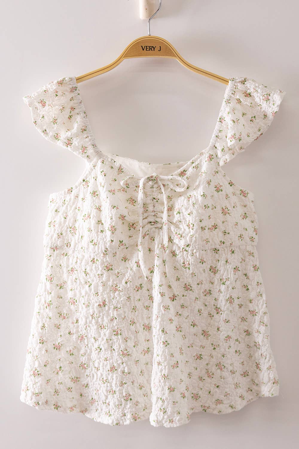NT12515-Romantic Floral Ruffle Sleeve Babydoll Top