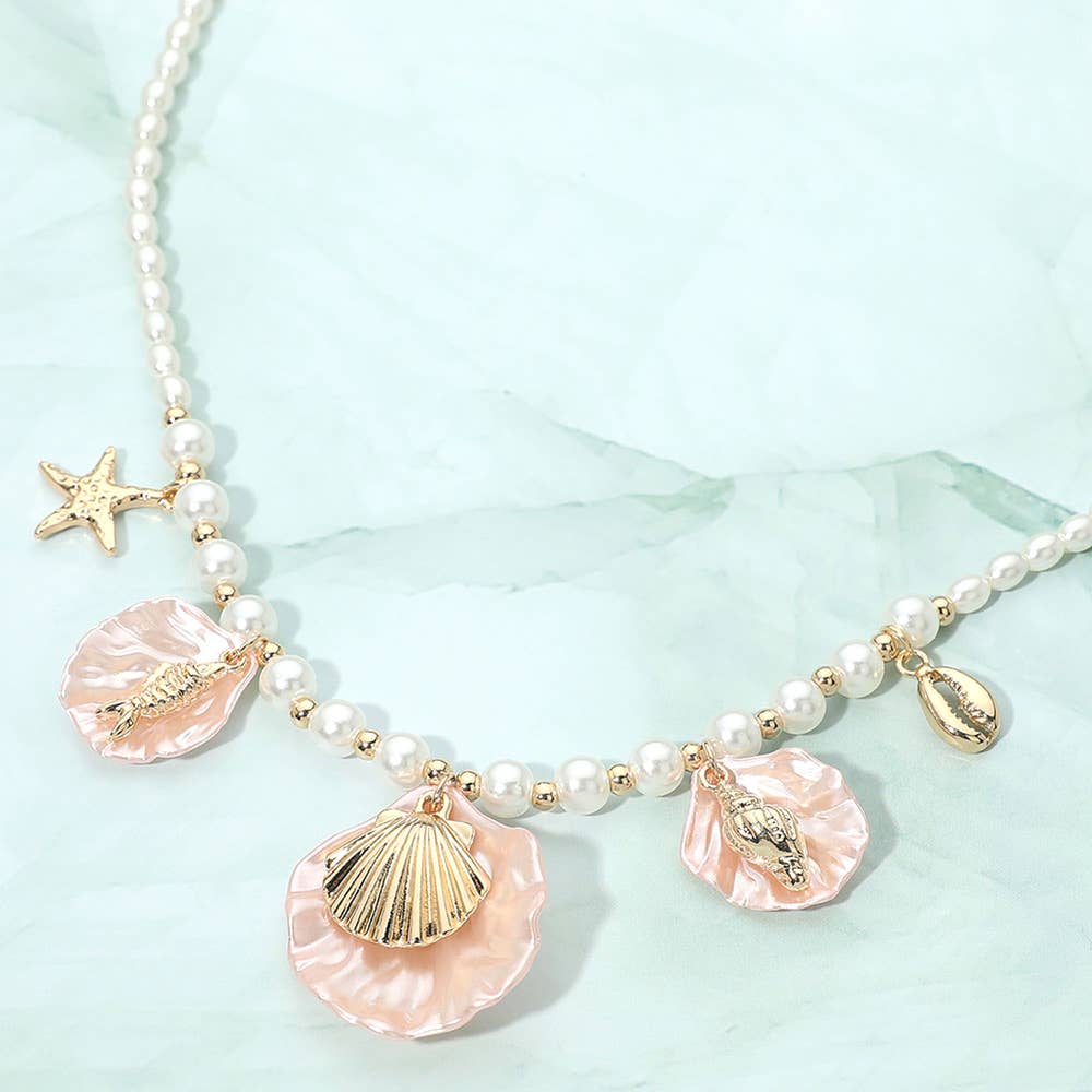 J16. Seashell Ocean Themed Charm Necklace