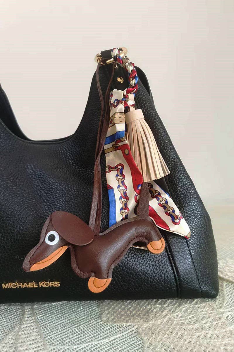 Dachshund Leather Bag Charm Fringed Bag Accessory