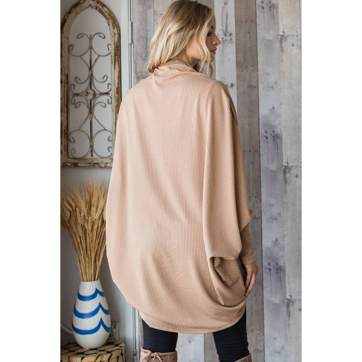 J70802 - Urban Knit Shawl Open Front Cardigan: Olive / L