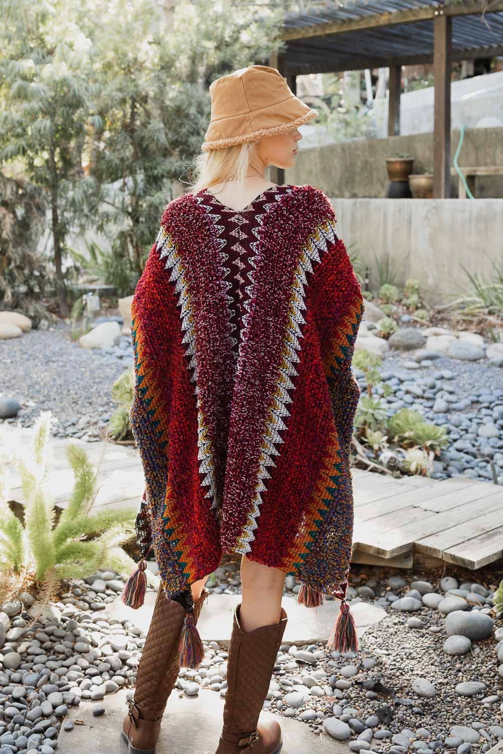 Western Colorful Crochet Patterned Ruana - The Original!: Mustard