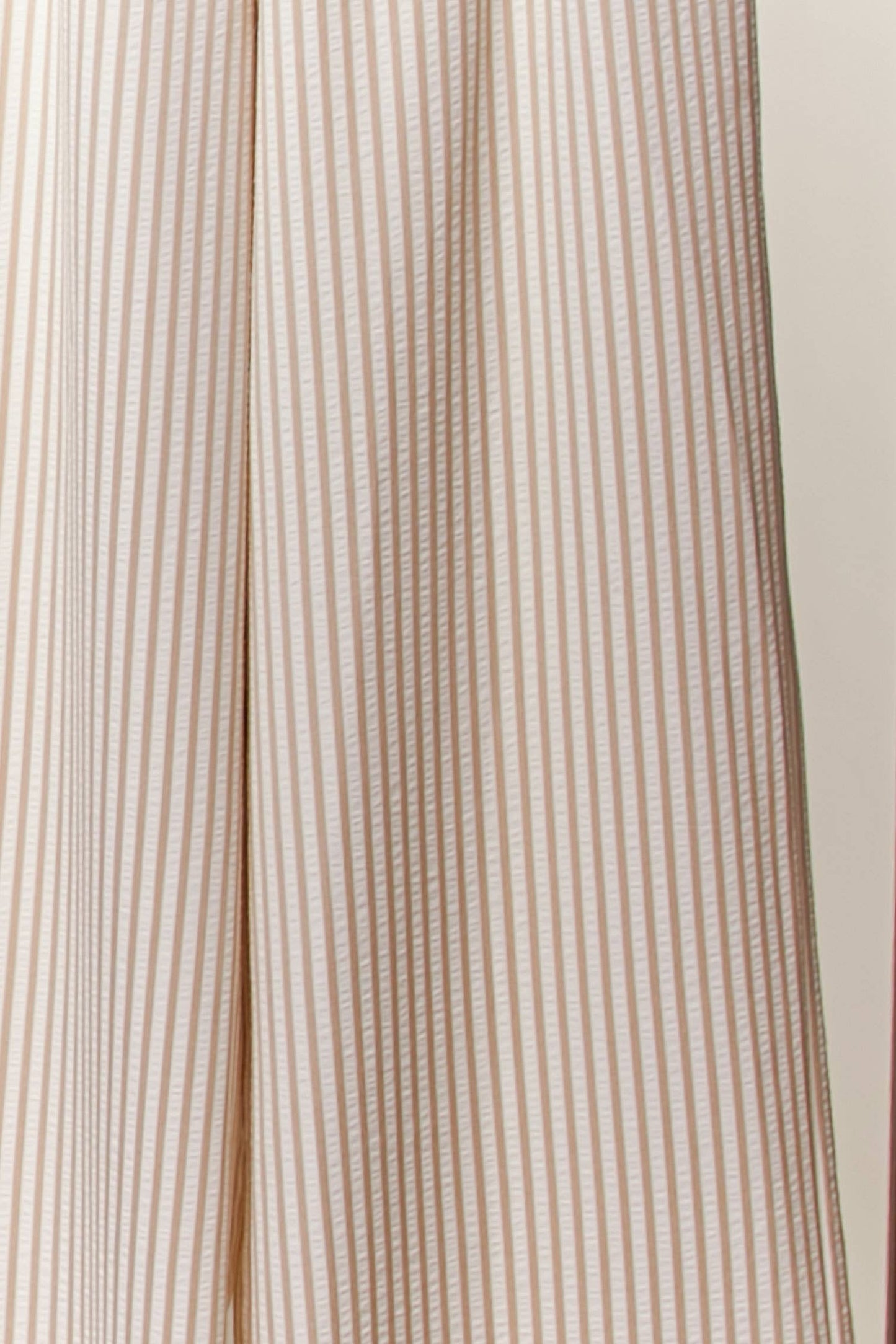 Striped Wide-Leg Pants with Lace Hem: Beige / M