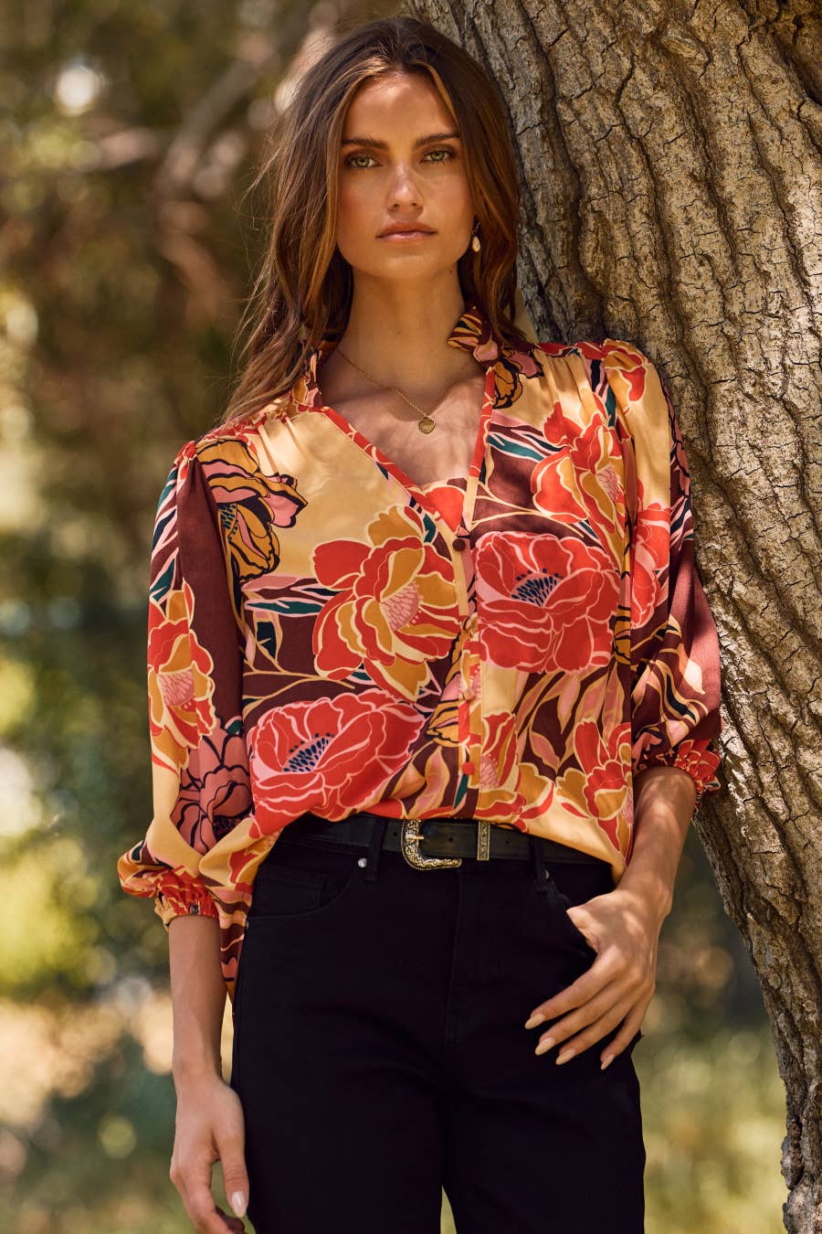 Plus Floral Printed 3/4 Sleeve Blouse