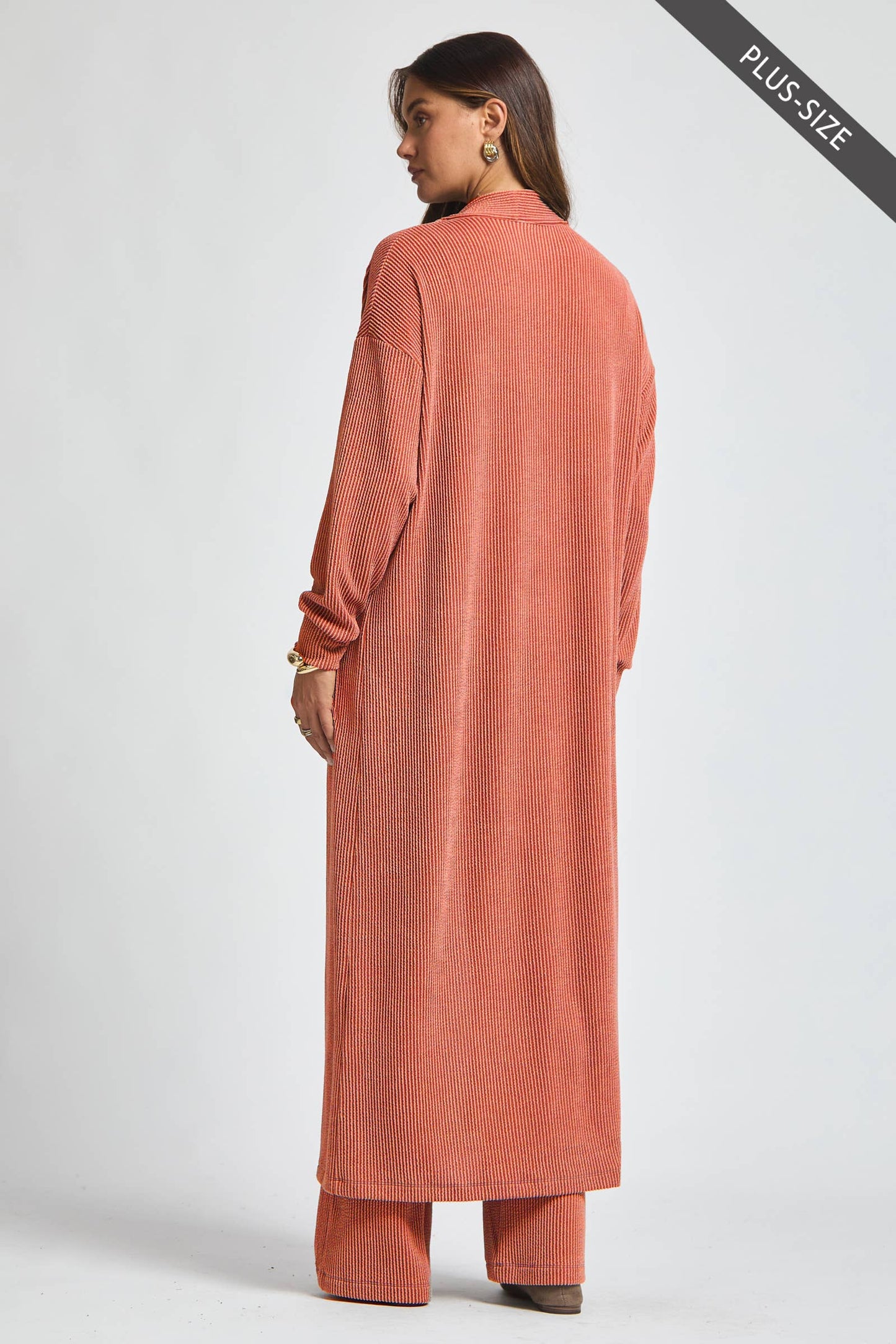 PLUS SIZE Longline Cardigan + Relaxed Pants 2 Piece Set: RED / 3X