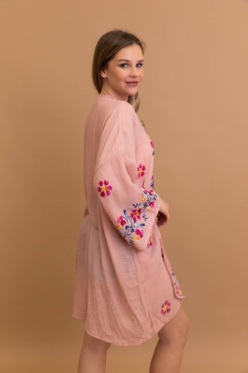 Floral Embroidered Anemone Kimono