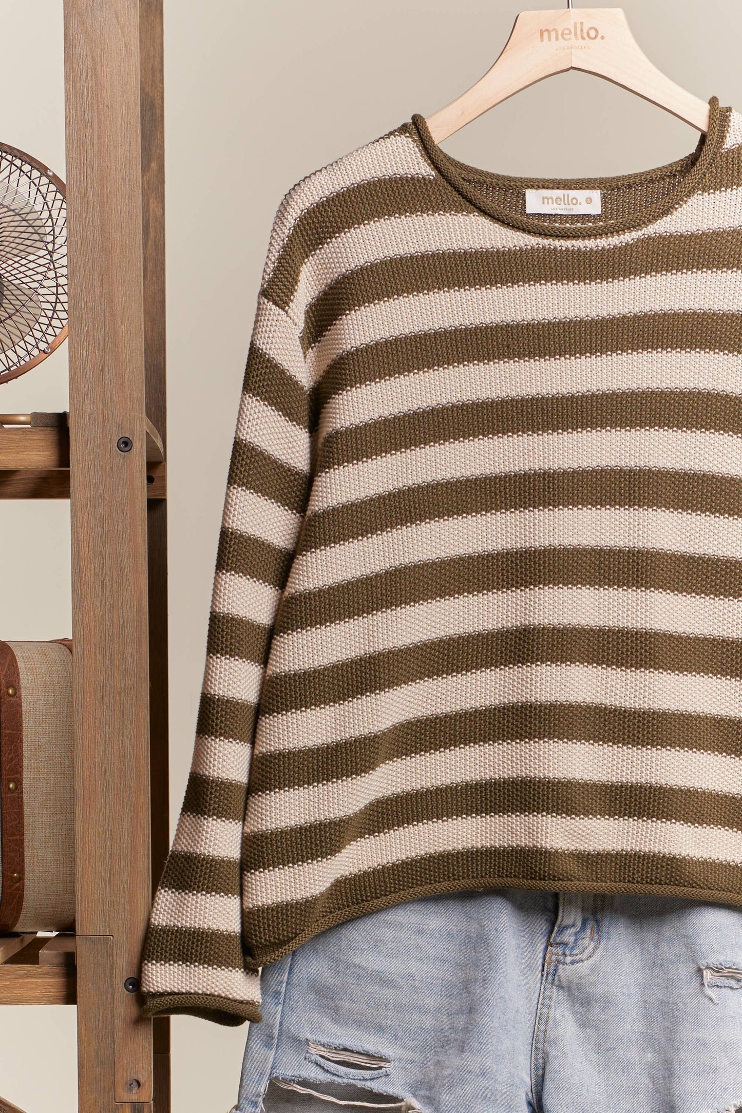 Casual Striped Sweater: Rust / S
