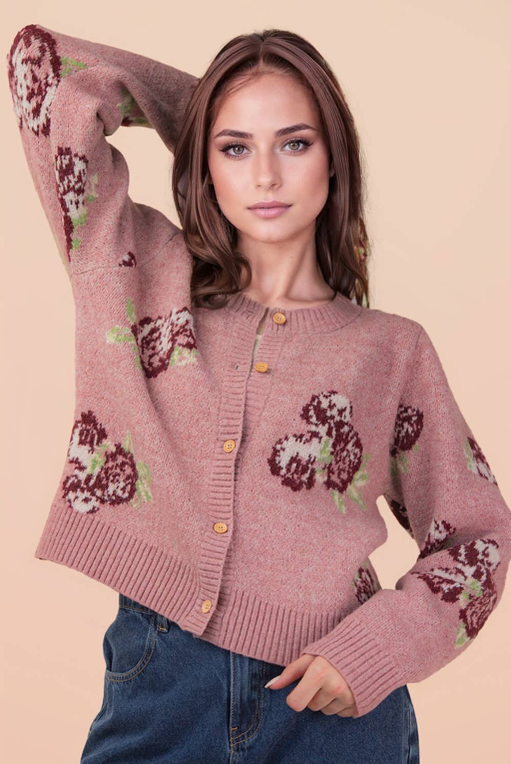 12W3475N-Print & Solid Soft Knit Sweater Cardigan