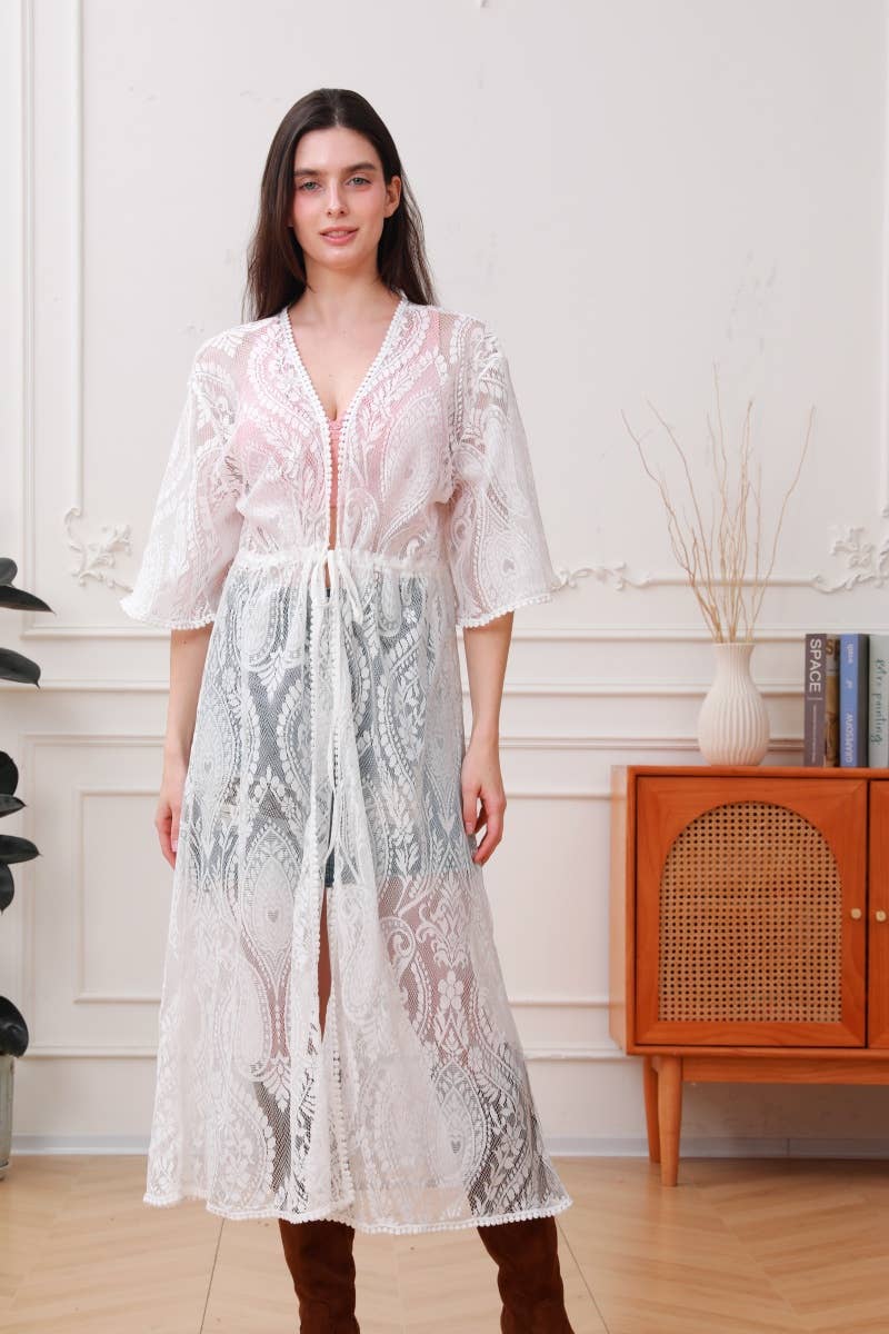 Bohemian Paisley Mesh Lace Kimono Duster
