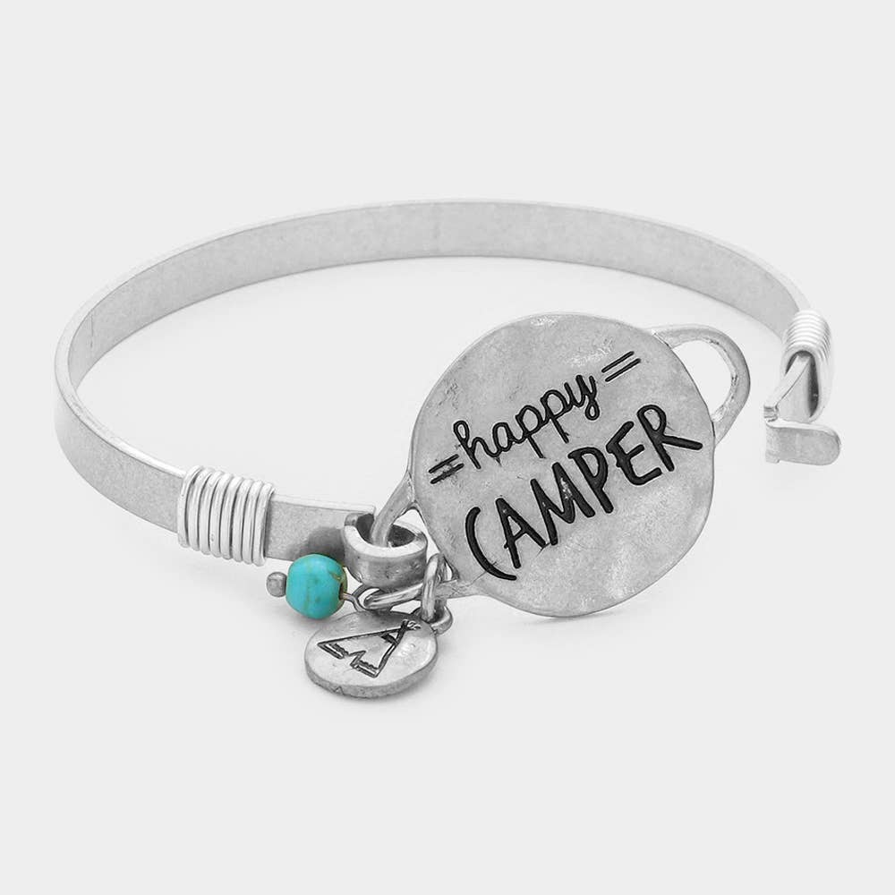 Happy Camper Message Charm Hook Bracelet: Silver Burnished