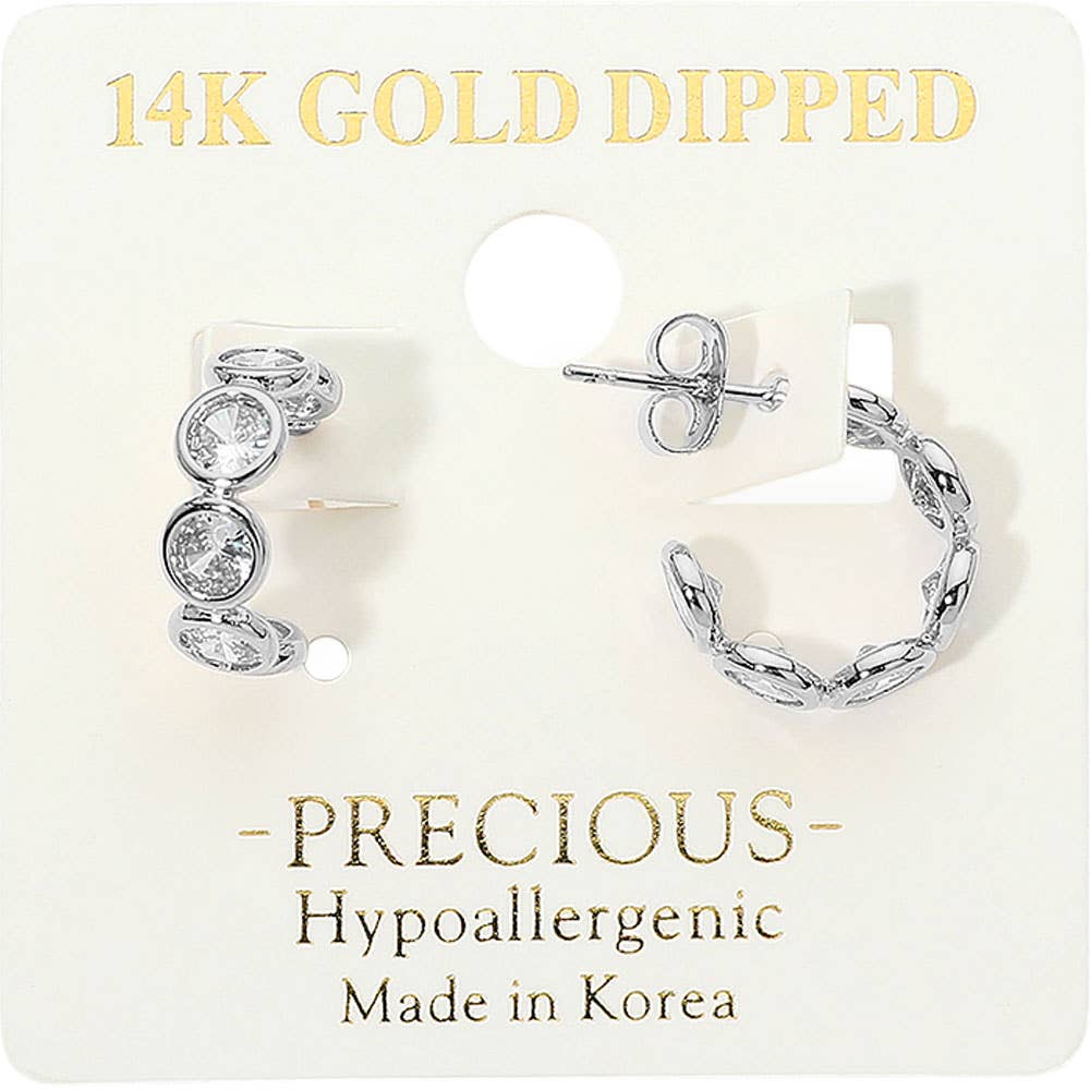 J7. 14K Gold Dipped Hypoallergenic Round CZ Bezel Around Mini Hoop Earrings