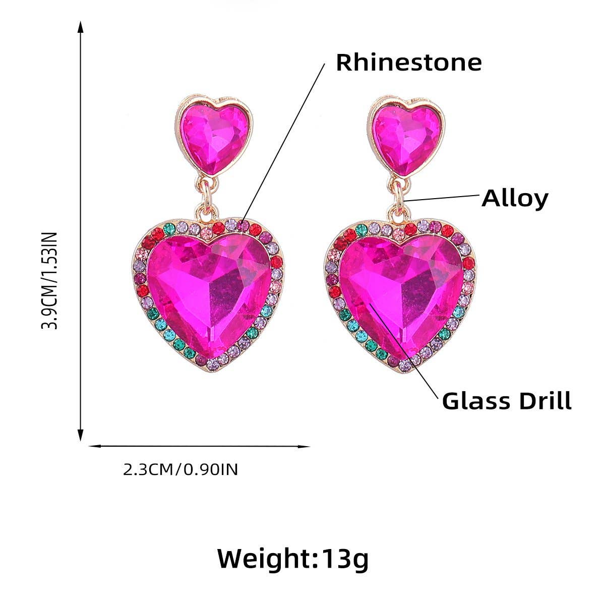 M4. Colorful Rhinestone Heart-shaped Glass Earrings