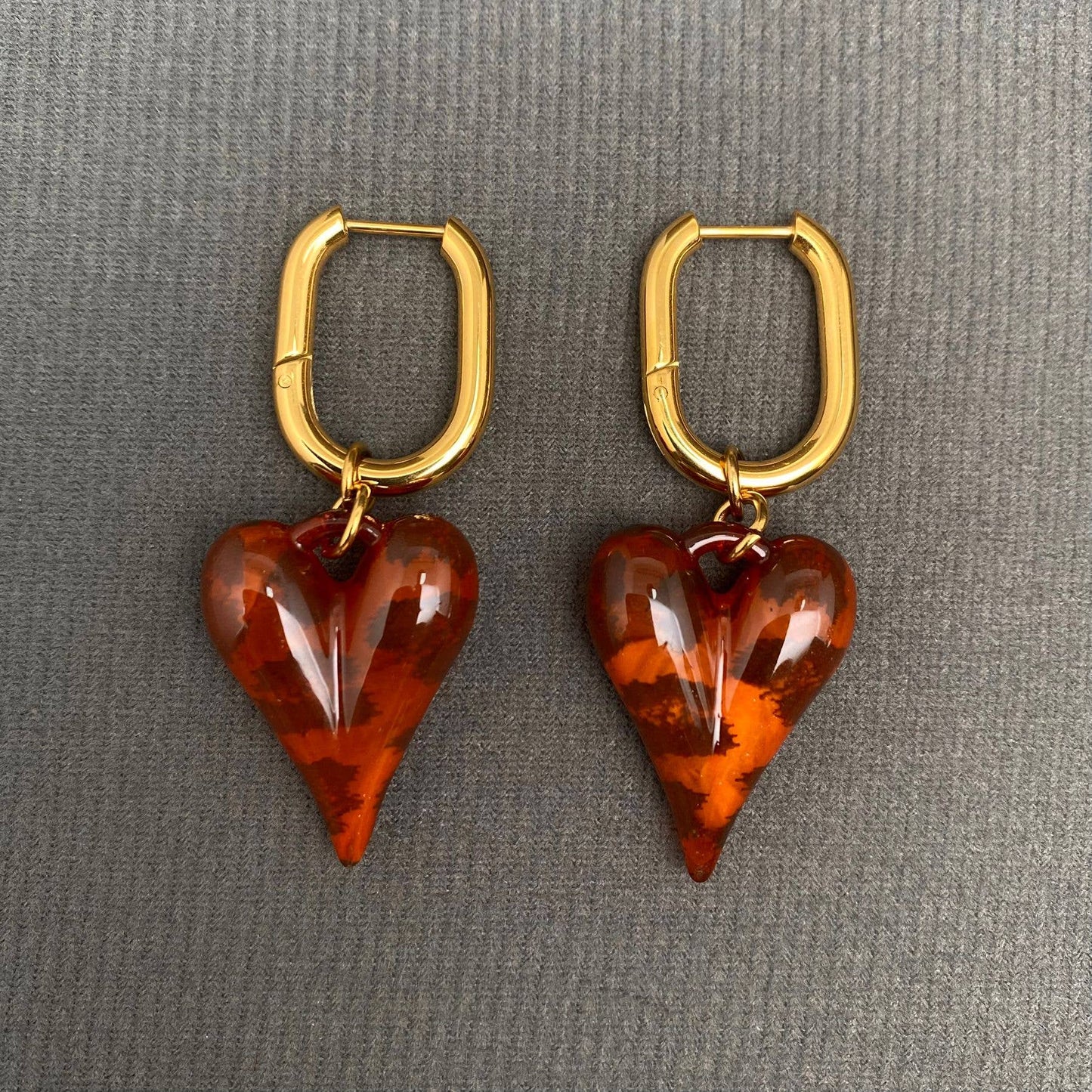 Acrylic Leopard Heart 18K Gold Plated SS Huggie Earrings - FGS