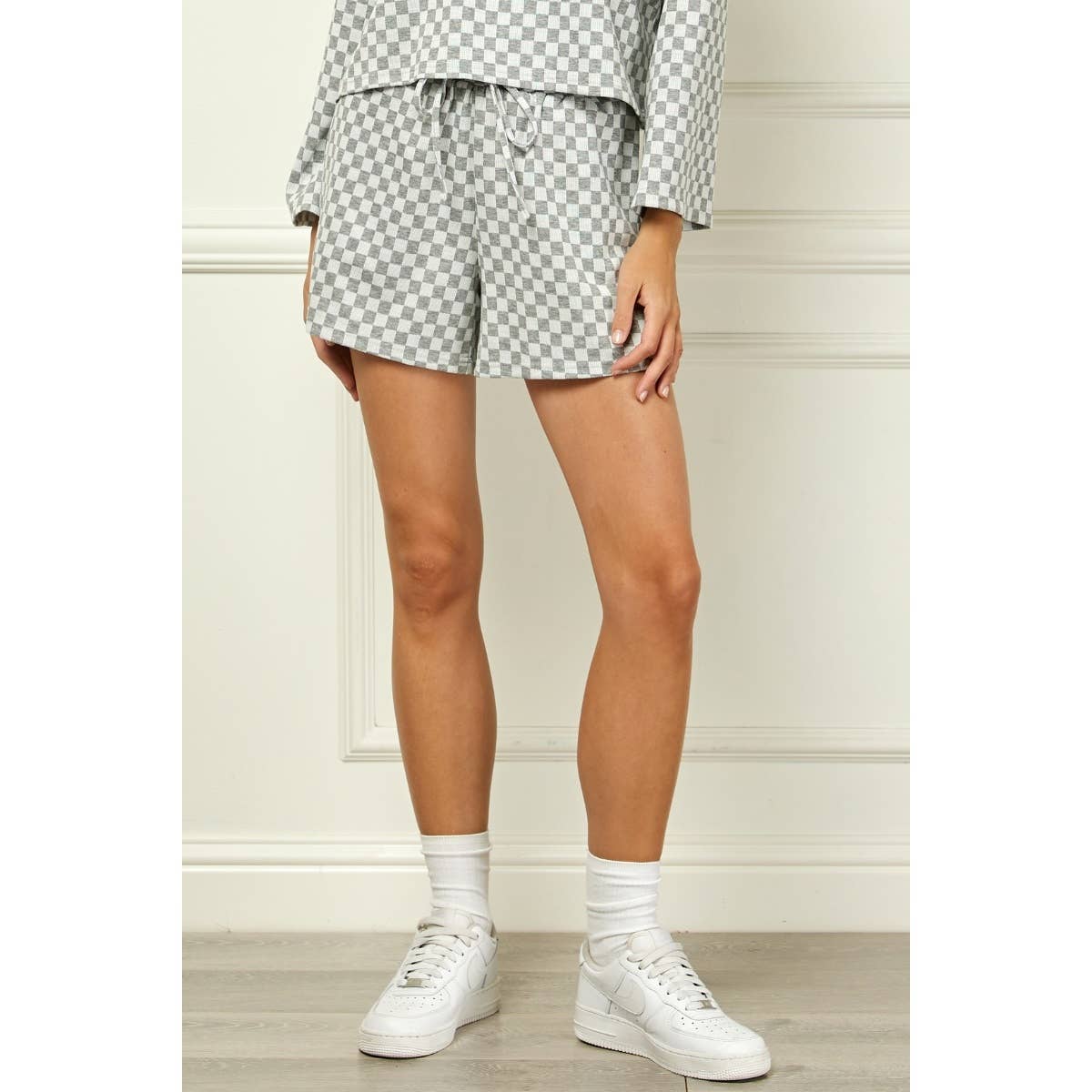 Checker Jersey Drawstring Short : Brown / M