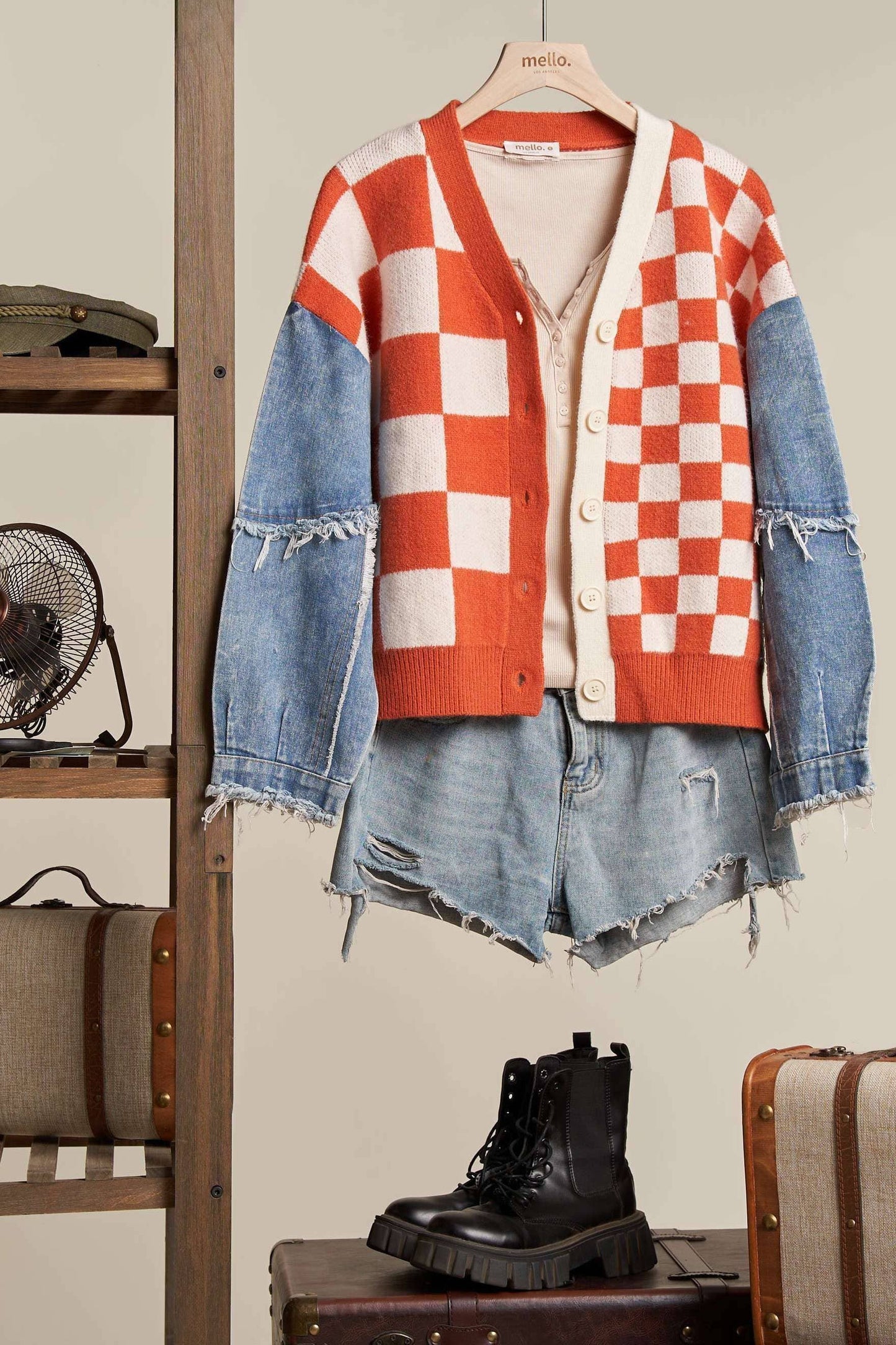 Checker Plaid Cardigan: Charcoal / S