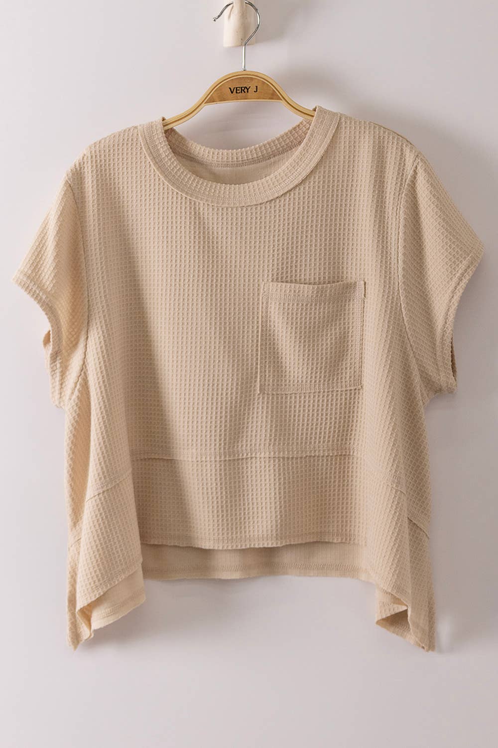 Very J Flared Hem Waffle Knit Casual Top