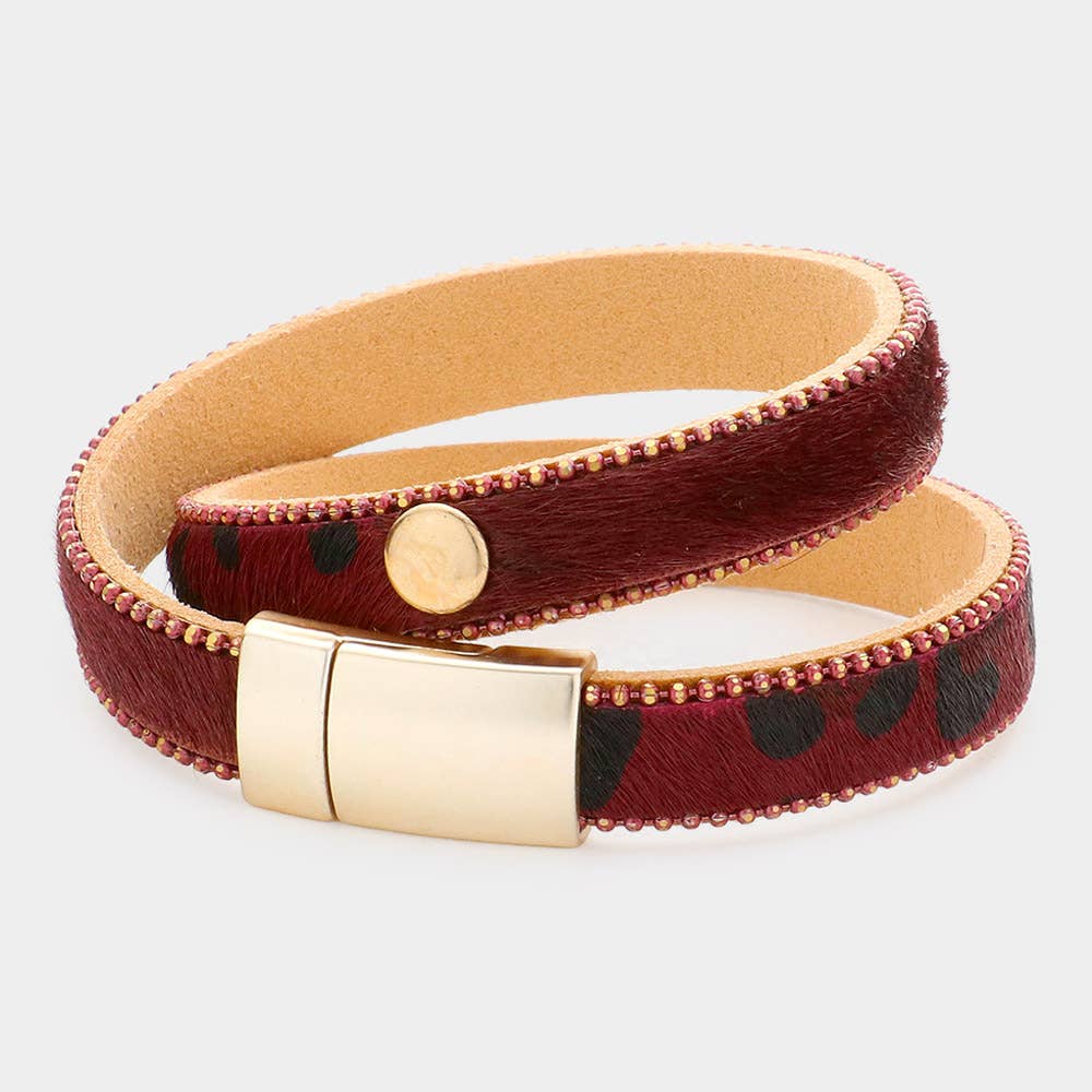 Animal Patterned Calf Magnetic Wrap Bracelet: Gray