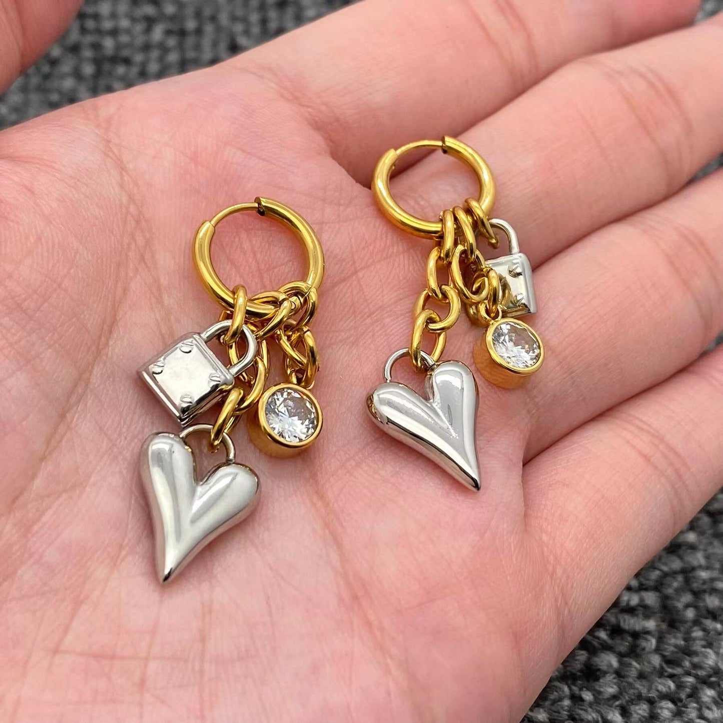 M1. Heart & Lock Two Tone 18K Gold Plated Earrings