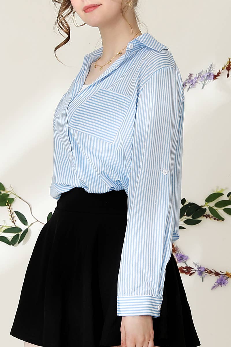 Striped Button Down Long Sleeve Collared Shirts