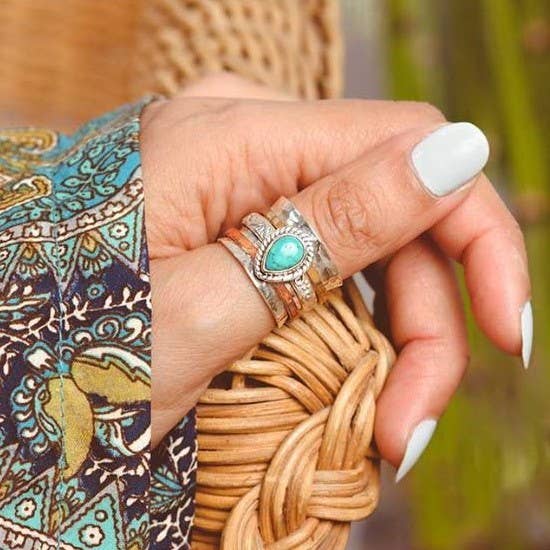 Teardrop Natural Stone Ring | 40R116: TURQ