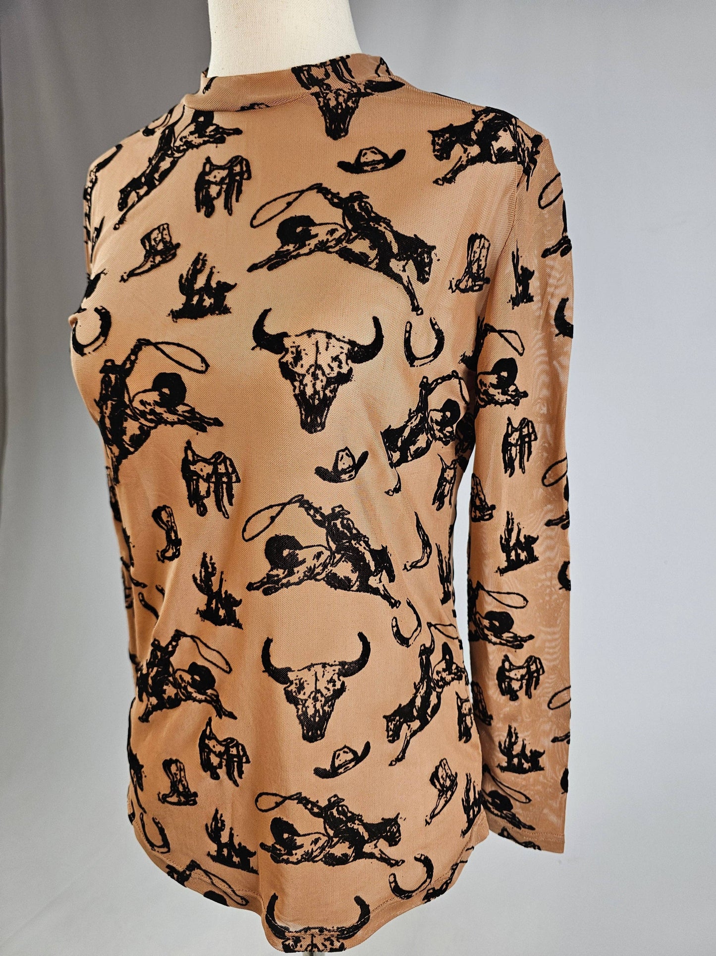 TZ103 Cowboy Velvet Mesh Top