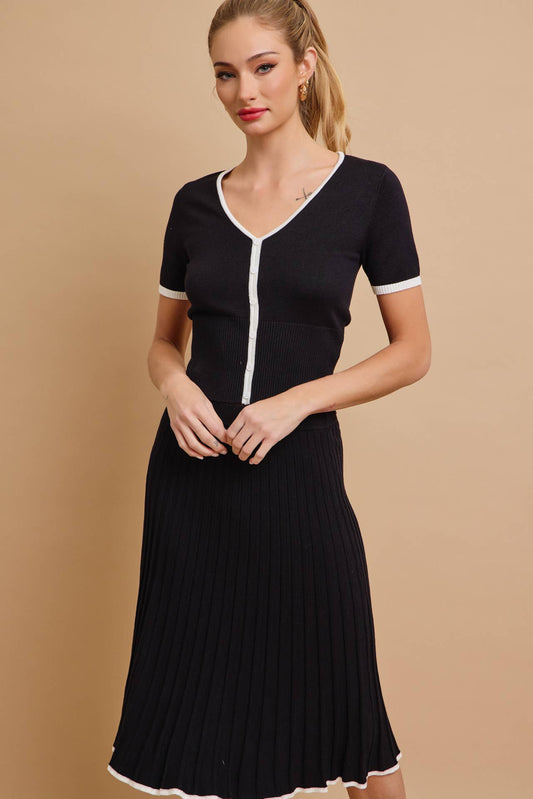 2A. Evadne Short Sleeve Top With Flare Skirt Set