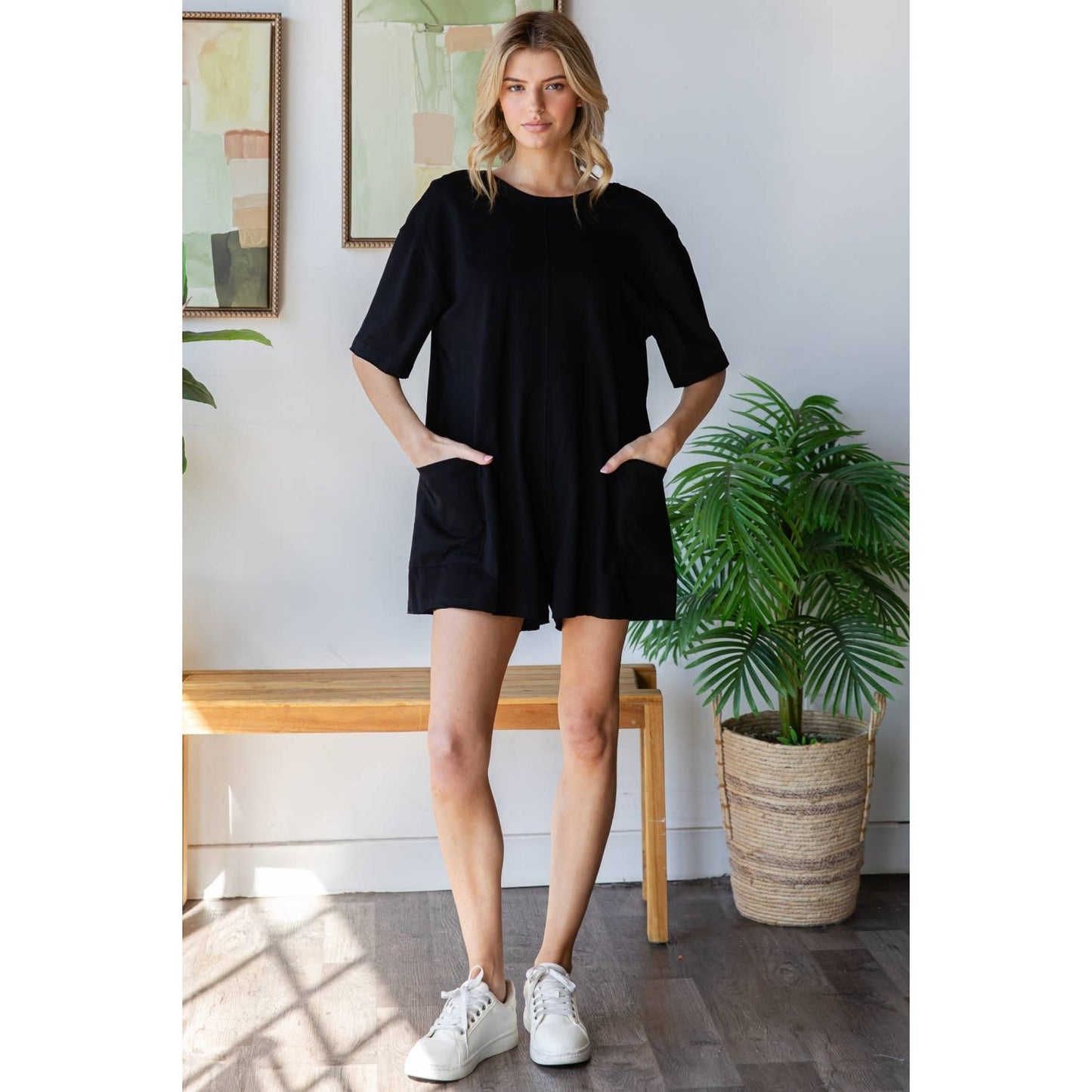 Short Sleeve Knit Open Back Romper