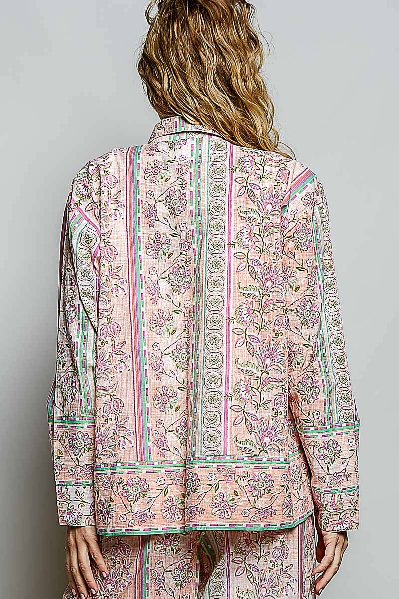 Vintage Floral Block Print Button-Down Shirt