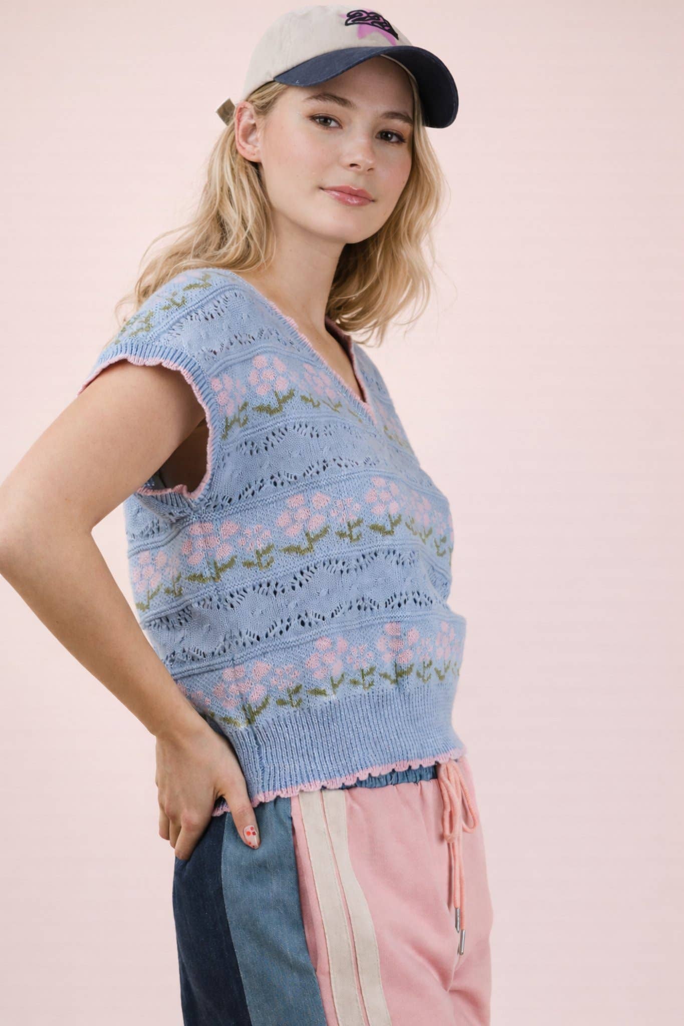 Very J Floral Graphic Knit Sweater Vest