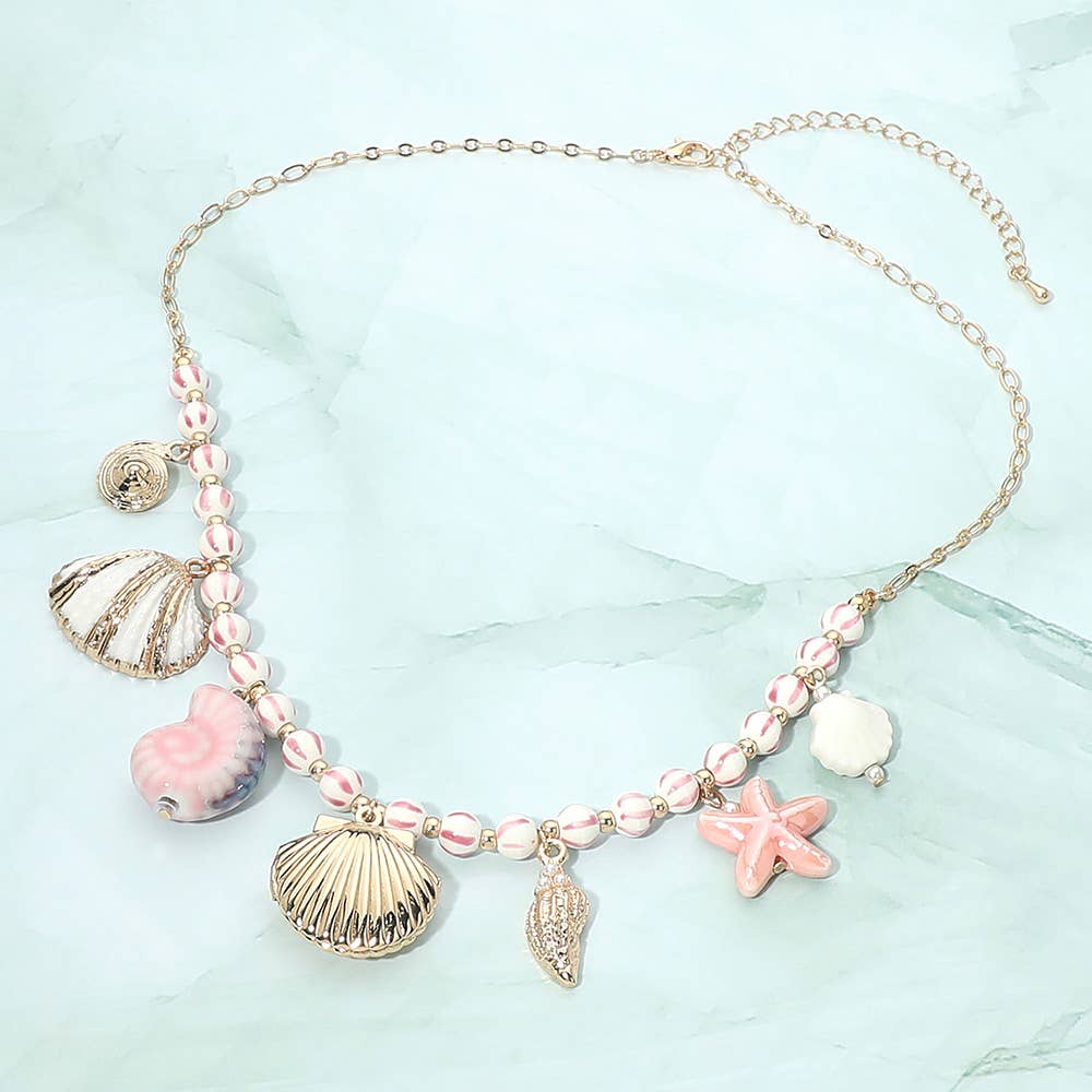 J12. Ocean Inspired Pendant Coastal Charm Beaded Necklace
