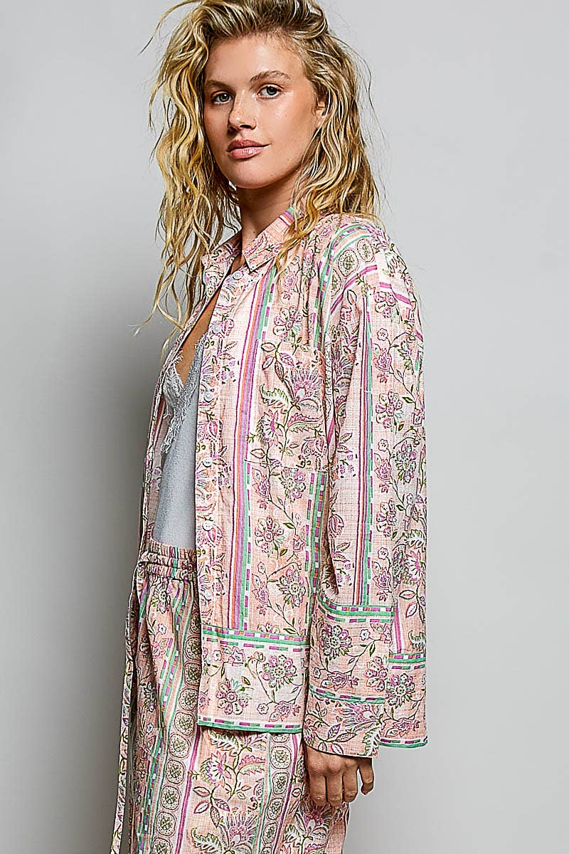 Vintage Floral Block Print Button-Down Shirt