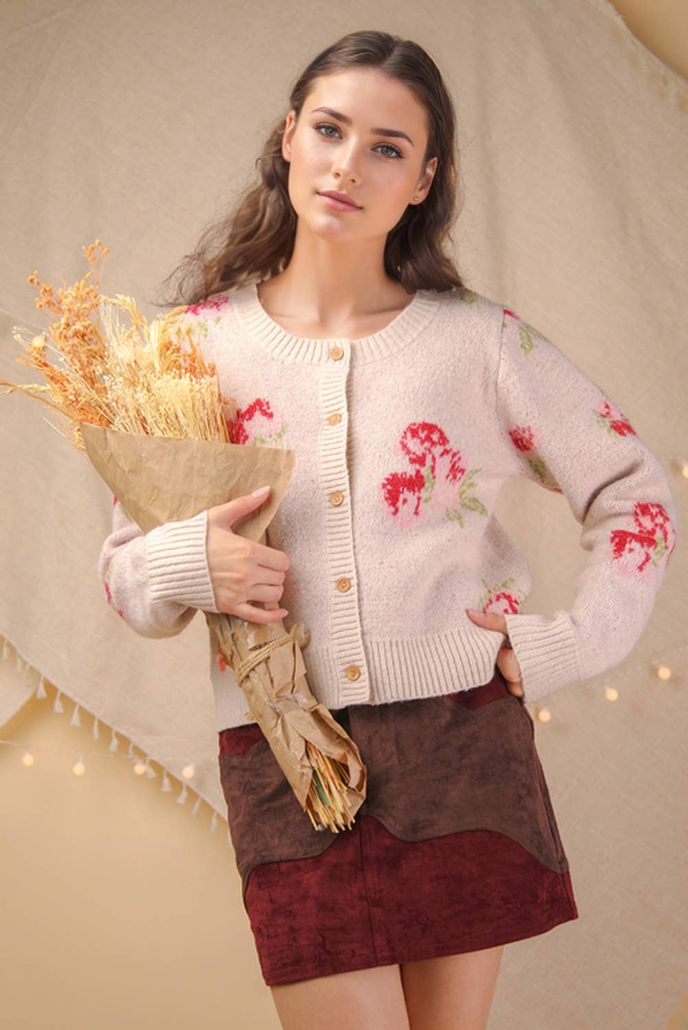 12W3475N-Print & Solid Soft Knit Sweater Cardigan
