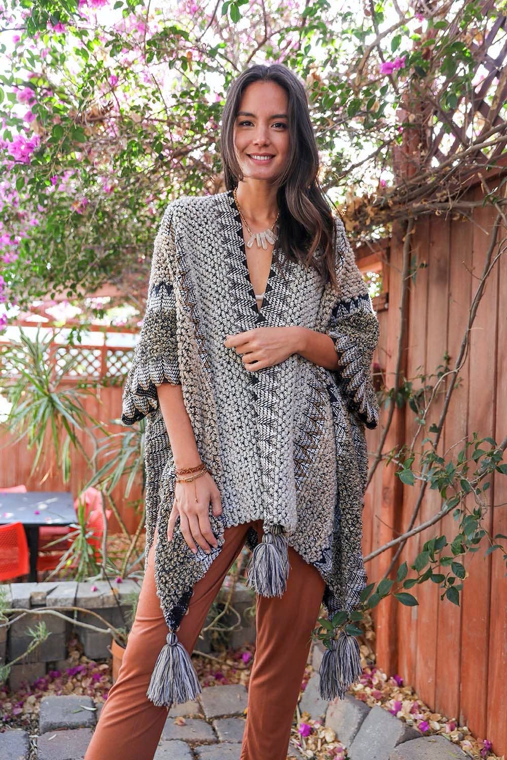 Western Colorful Crochet Patterned Ruana - The Original!: Mustard