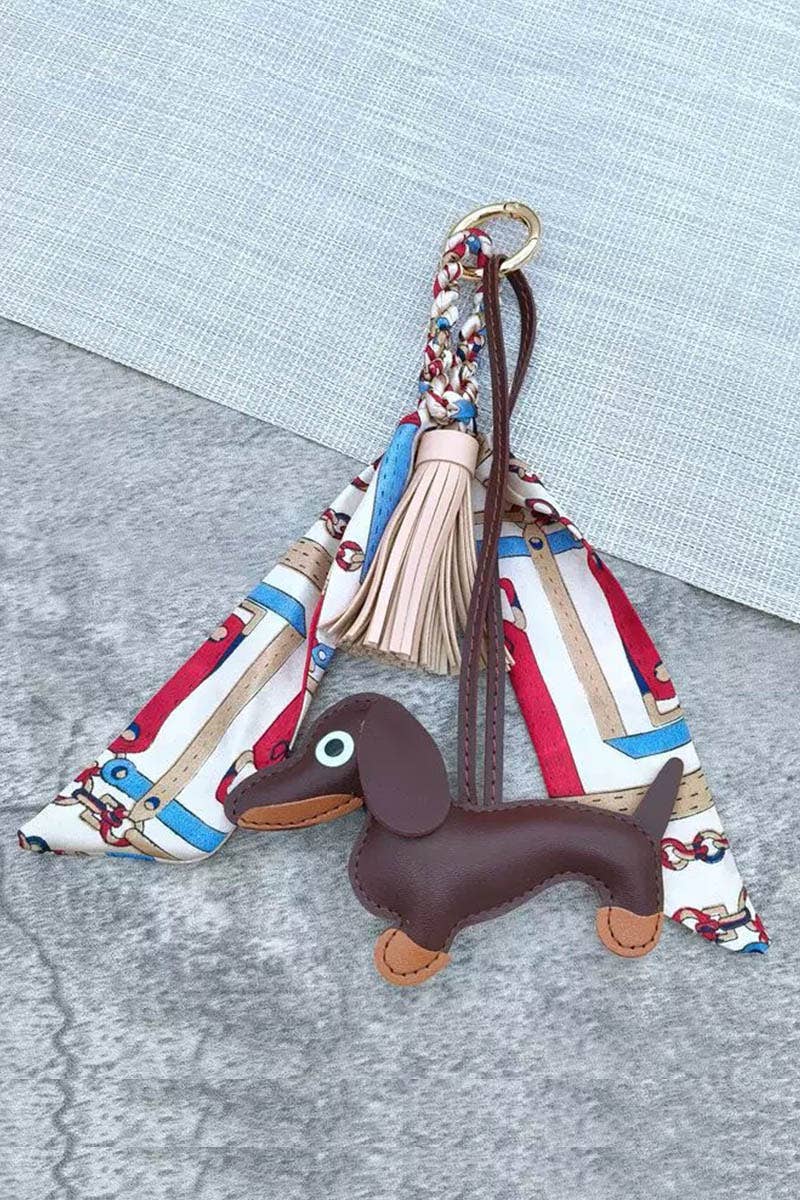 Dachshund Leather Bag Charm Fringed Bag Accessory