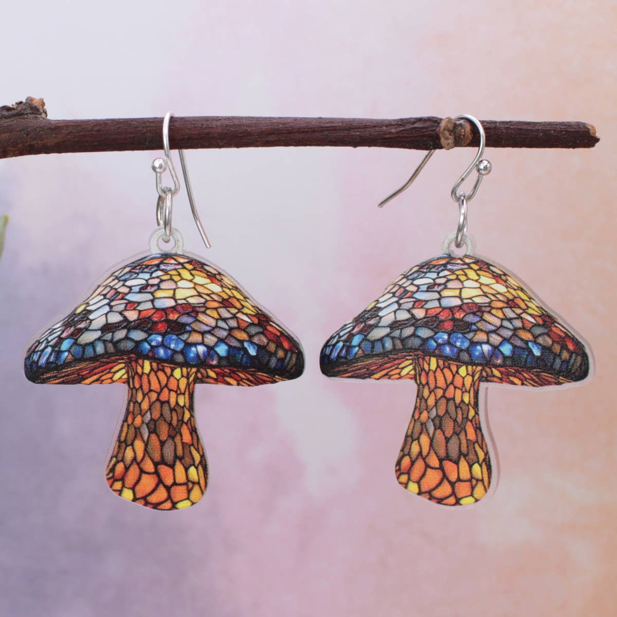 Tiffany Mushroom Stained Glass Look Earrings
