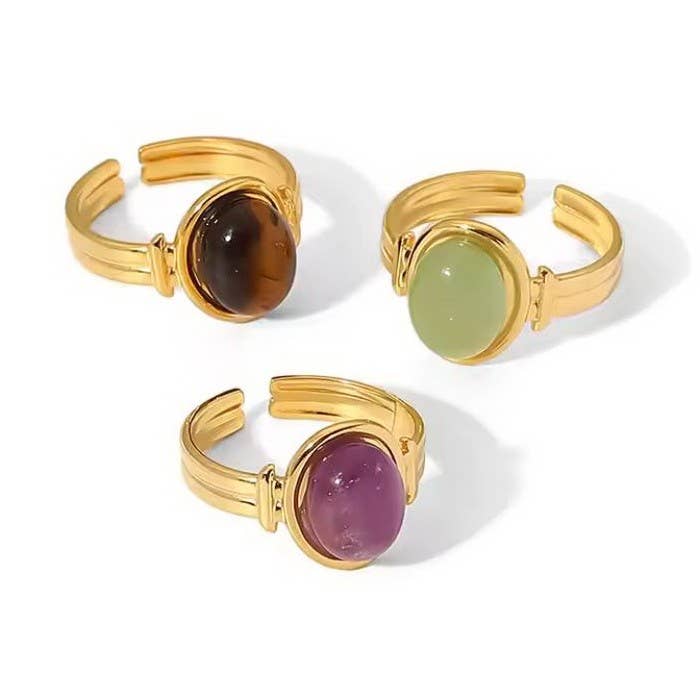 18K STAINLESS STEEL TARNISH FREE STONE RING | 40R121: JADE