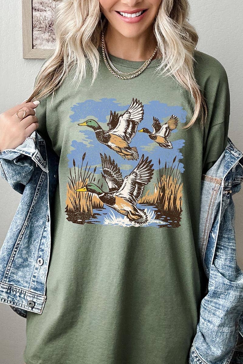 Flying Mallard Ducks Graphic Heavy Cotton Tee