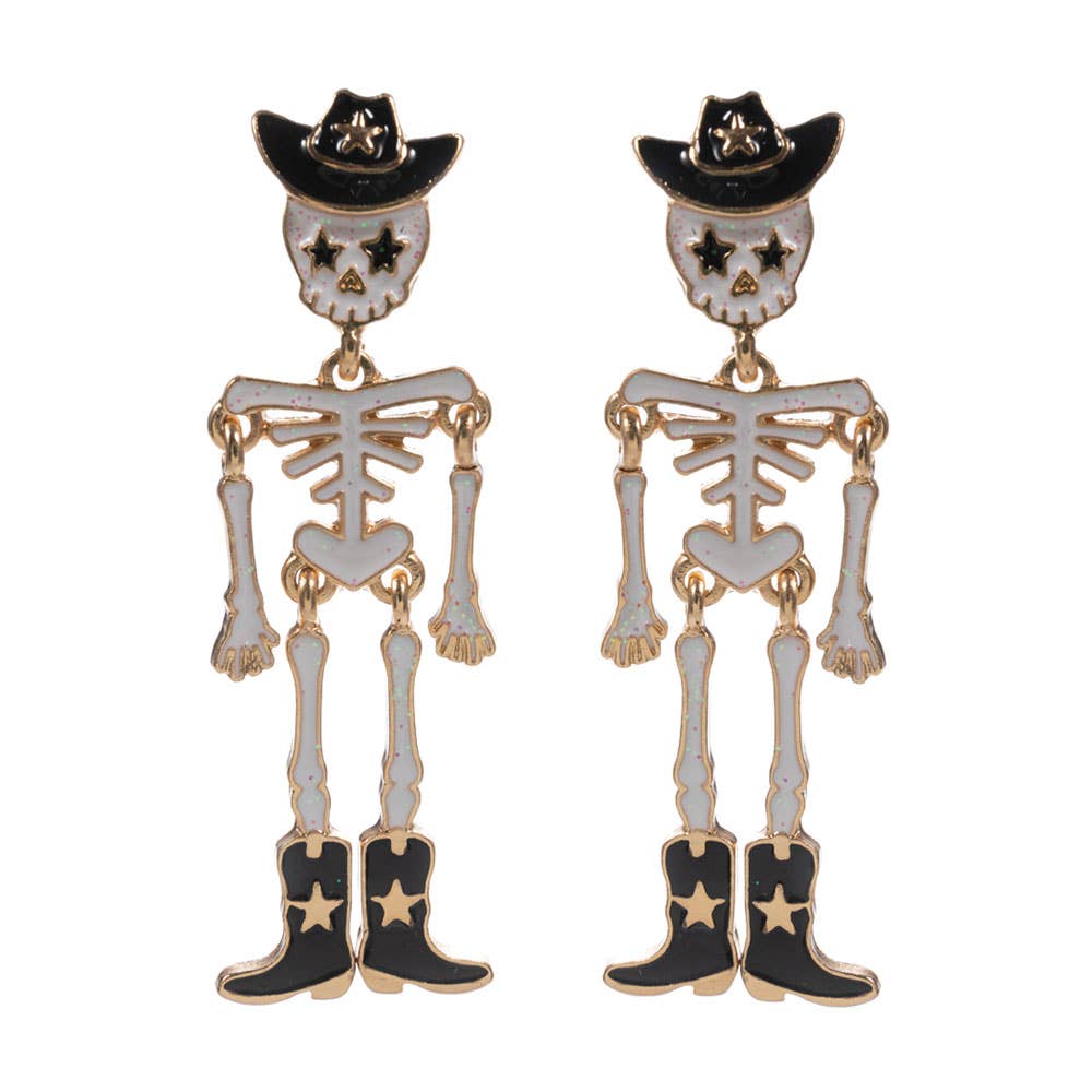 Western Cowboy Halloween Skeleton Earrings: Hot Pink