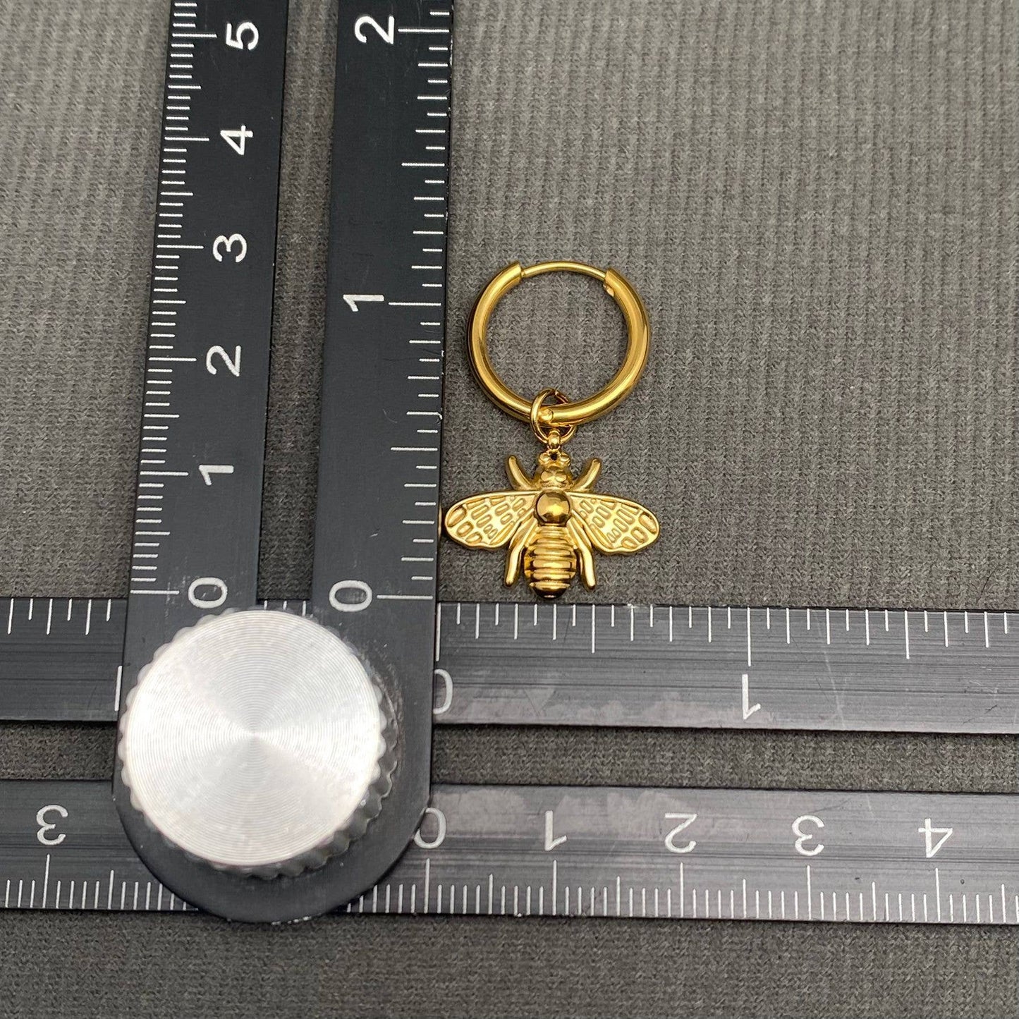 M18. 18K Gold Plated Bee Charm Huggie Earrings
