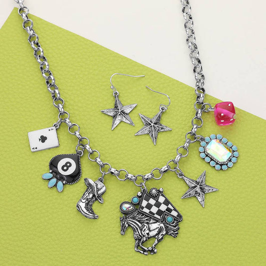 Ace Of Clover 8 Ball Billiard Metal Western Charm Necklace
