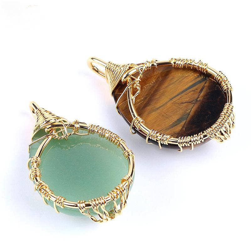 Natural Stone Winding Drop-shaped Crystal Pendant Necklace