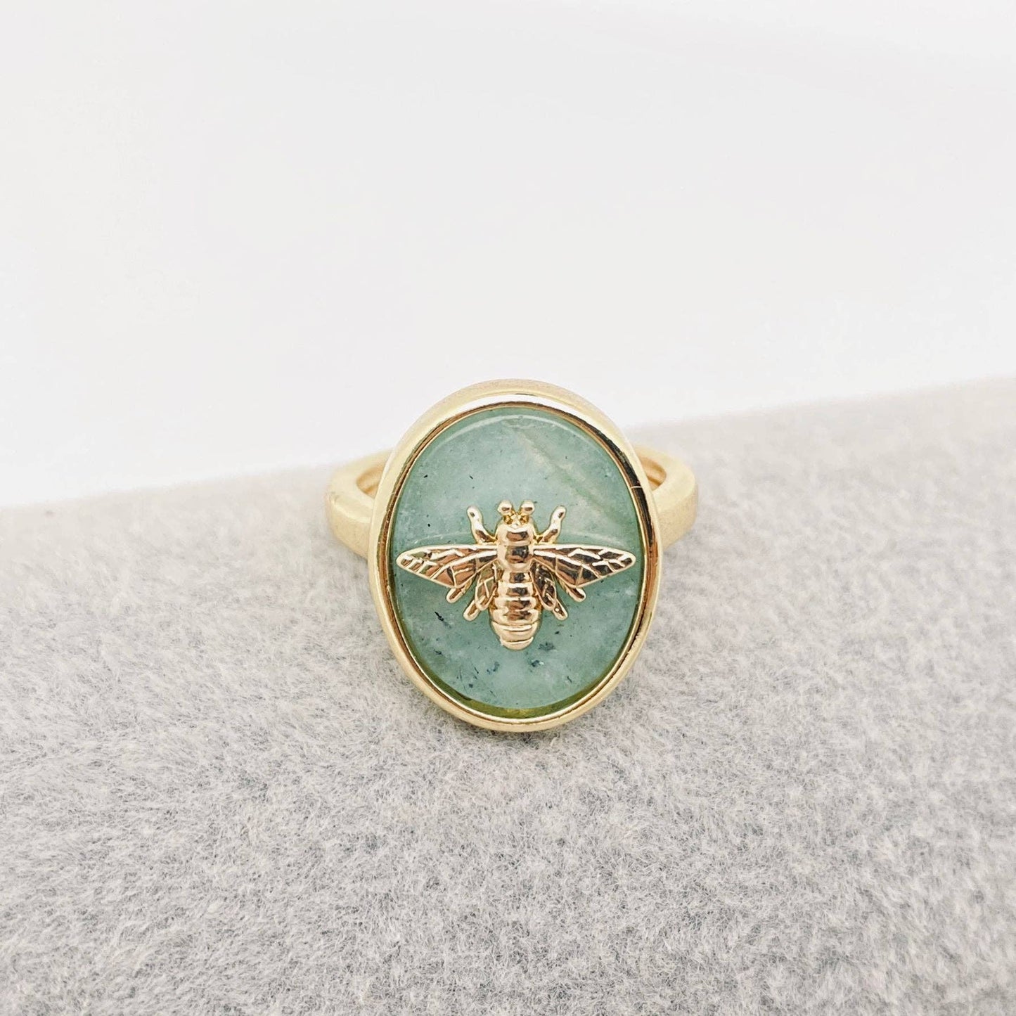 Natural Stone Golden Bee Opening Adjustable Ring - CS