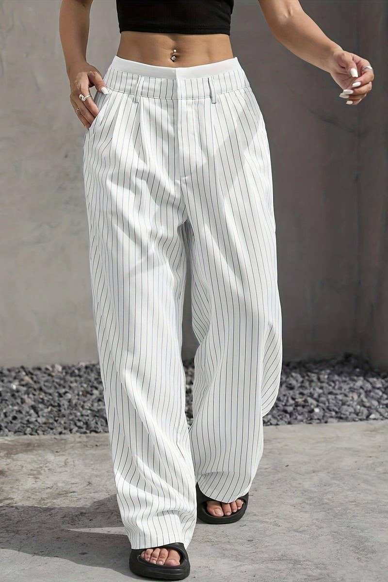 STRIPED LOOSE STRAIGHT-LEG TROUSERS
