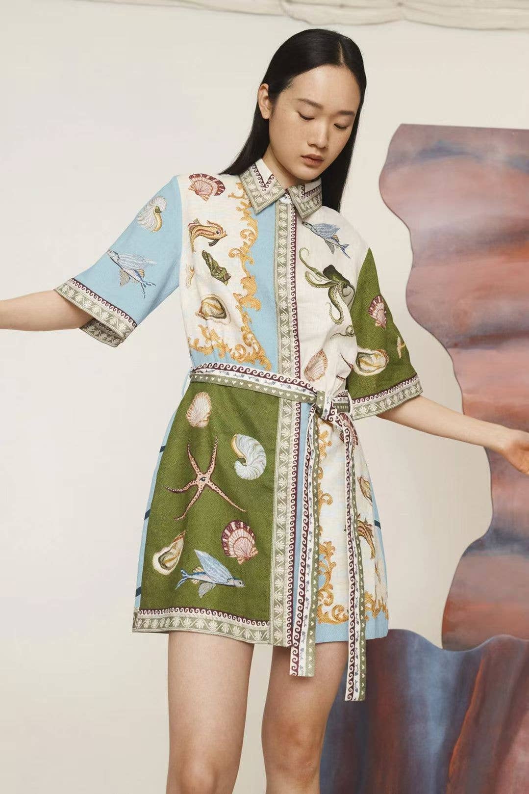 Deep Blue Seas Shirt Dress with Open Front
