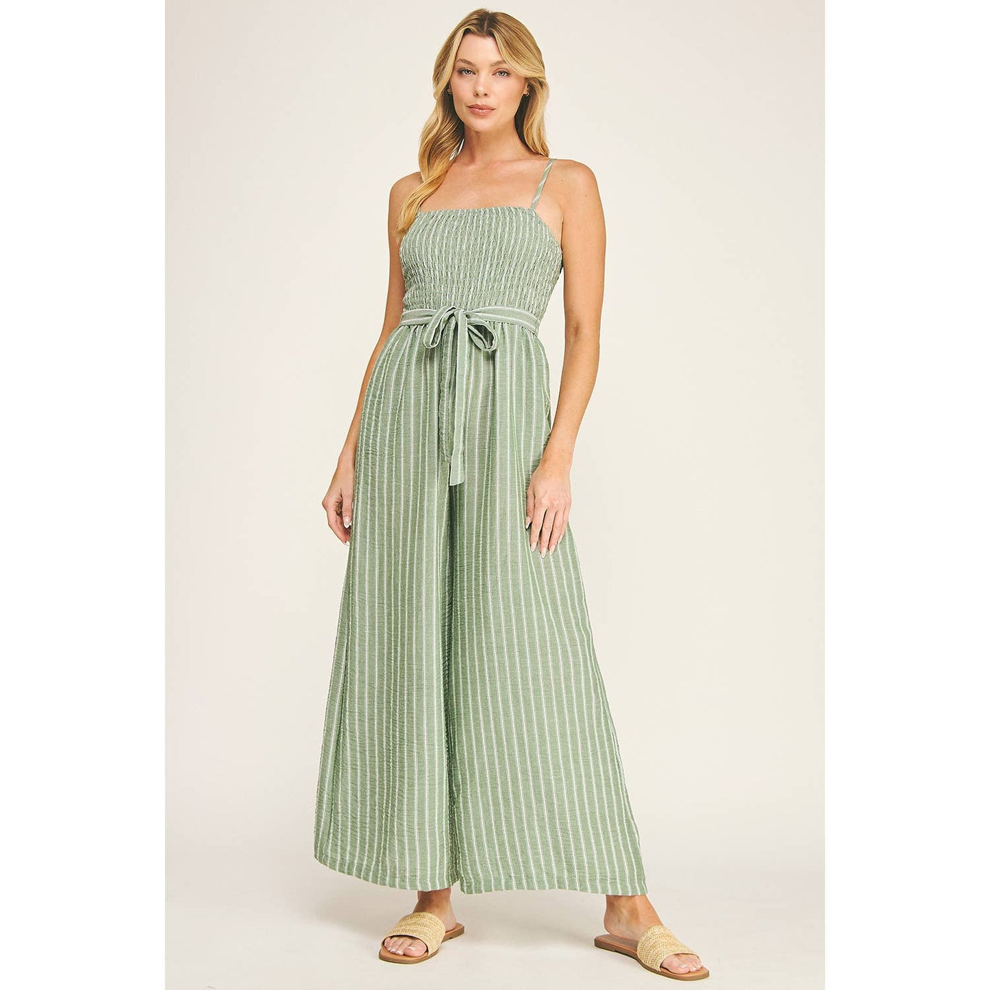 COASTAL STRIPE SMOCKED WIDE LEG JUMPSUIT