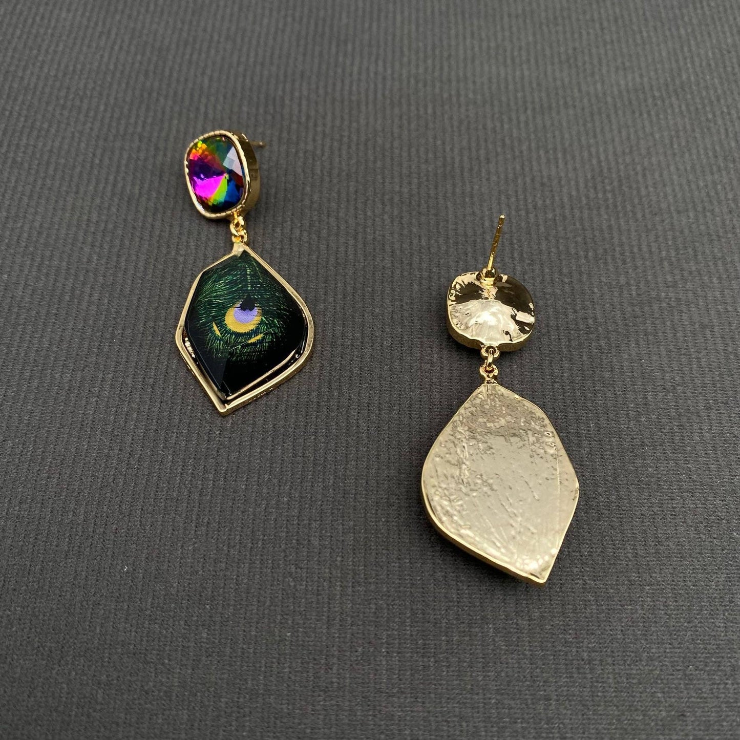 M5. Colored Rhinestone Peacock Dangle Earrings