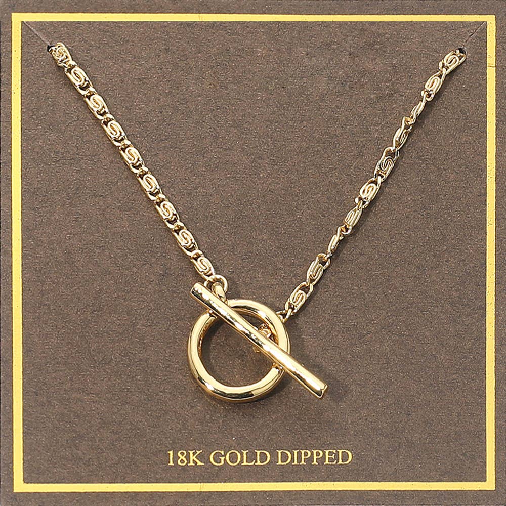 18K Gold Dipped Toggle Pendant Necklace: Rhodium