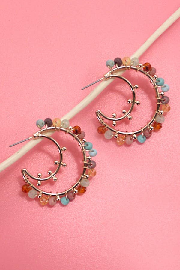 MULTI BEADED STONE HOOP EARRINGS | 80E5007: Gold