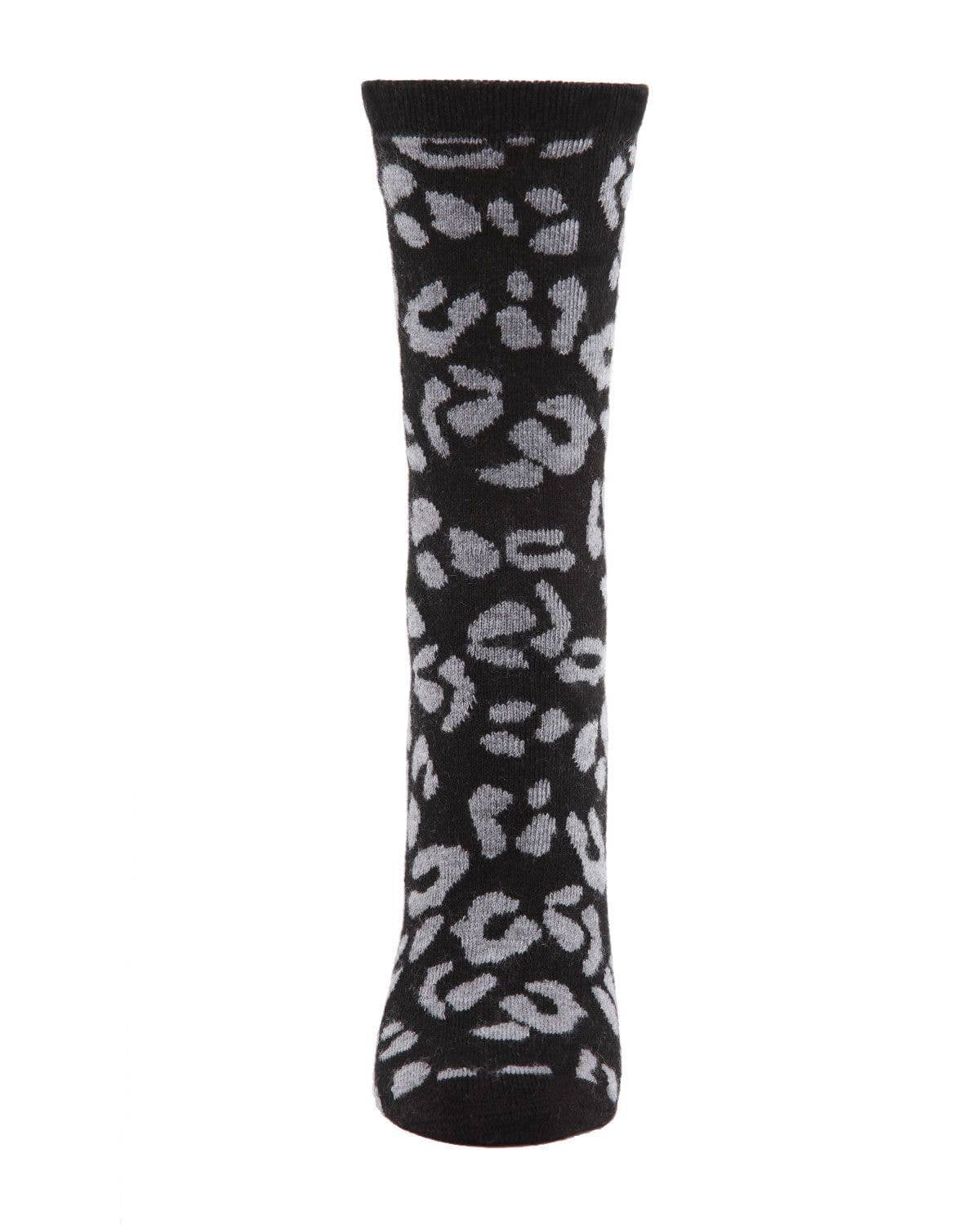 MeMoi Leopard Animal Print Cashmere Blend Crew Socks: Hemp Heather / 9-11