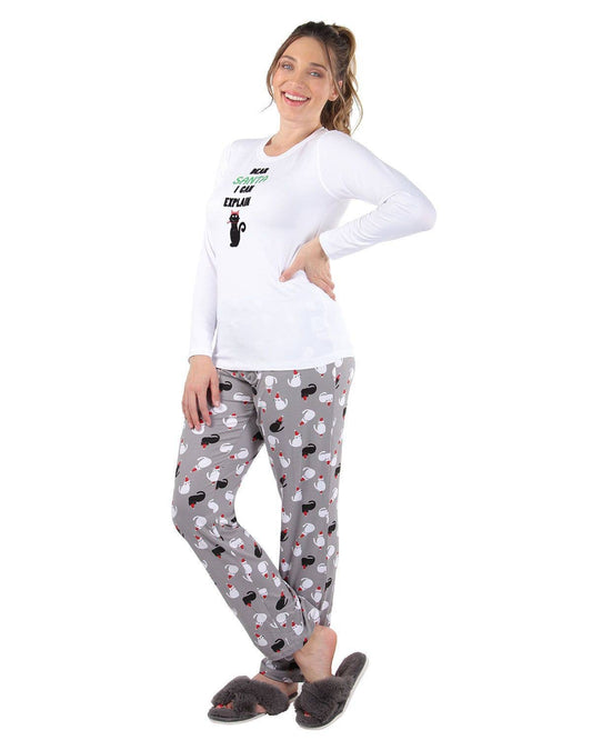 Memoi Christmas Cat Pajama Set: White / L